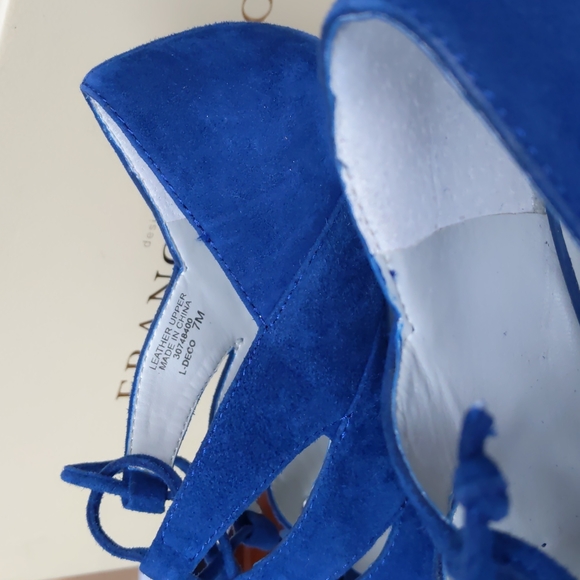 Franco Sarto Royal Blue Lace Up Deco Suede Wedge 7 - Picture 13 of 17